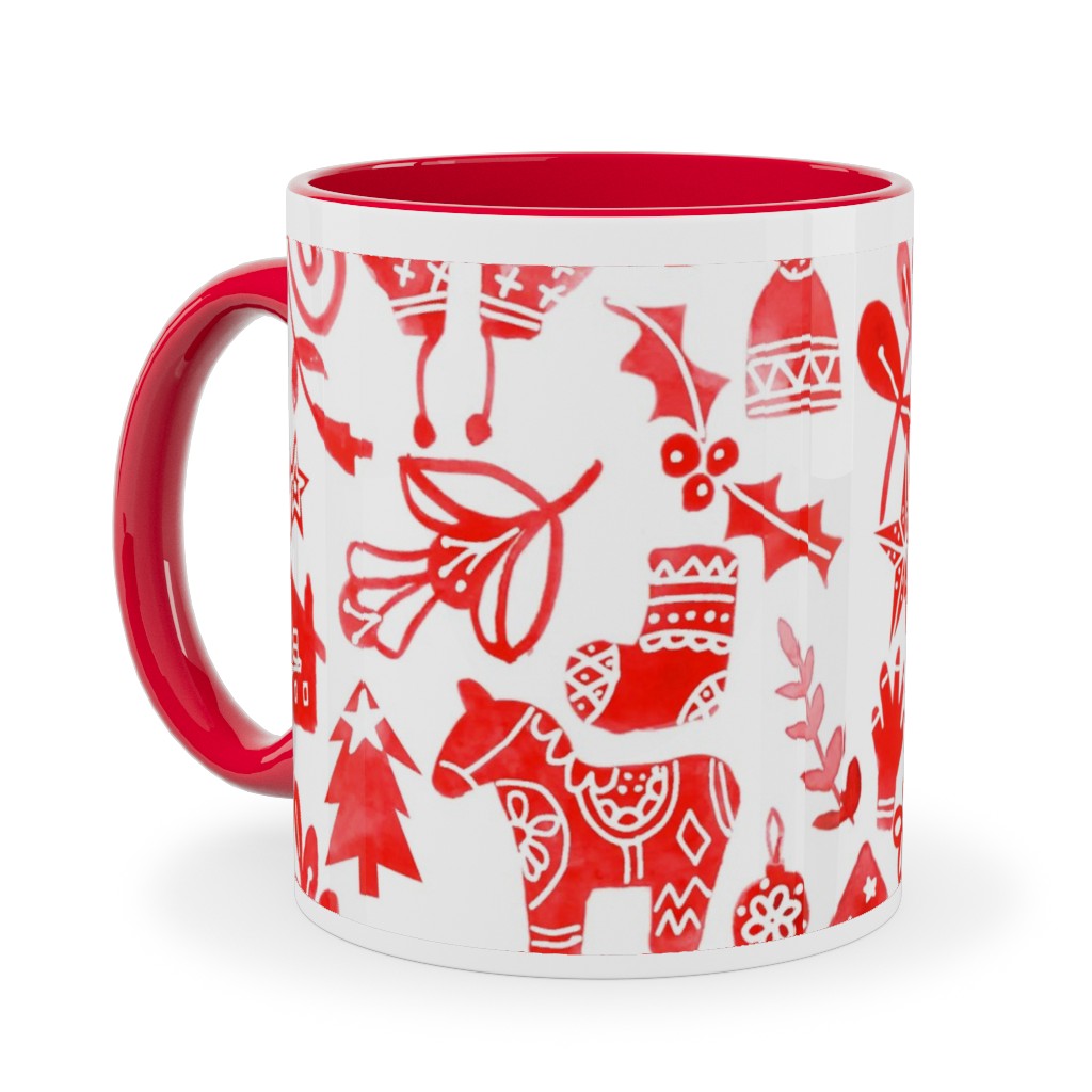 Red Christmas Ceramic Mug, Red,  , 11oz, Red