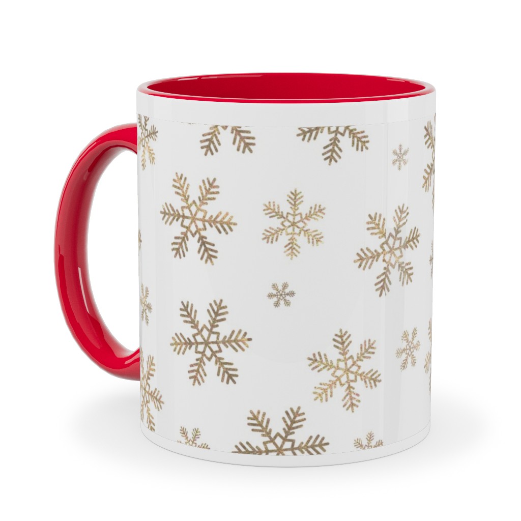 Holiday Snowflakes - Gold Ceramic Mug, Red,  , 11oz, Yellow