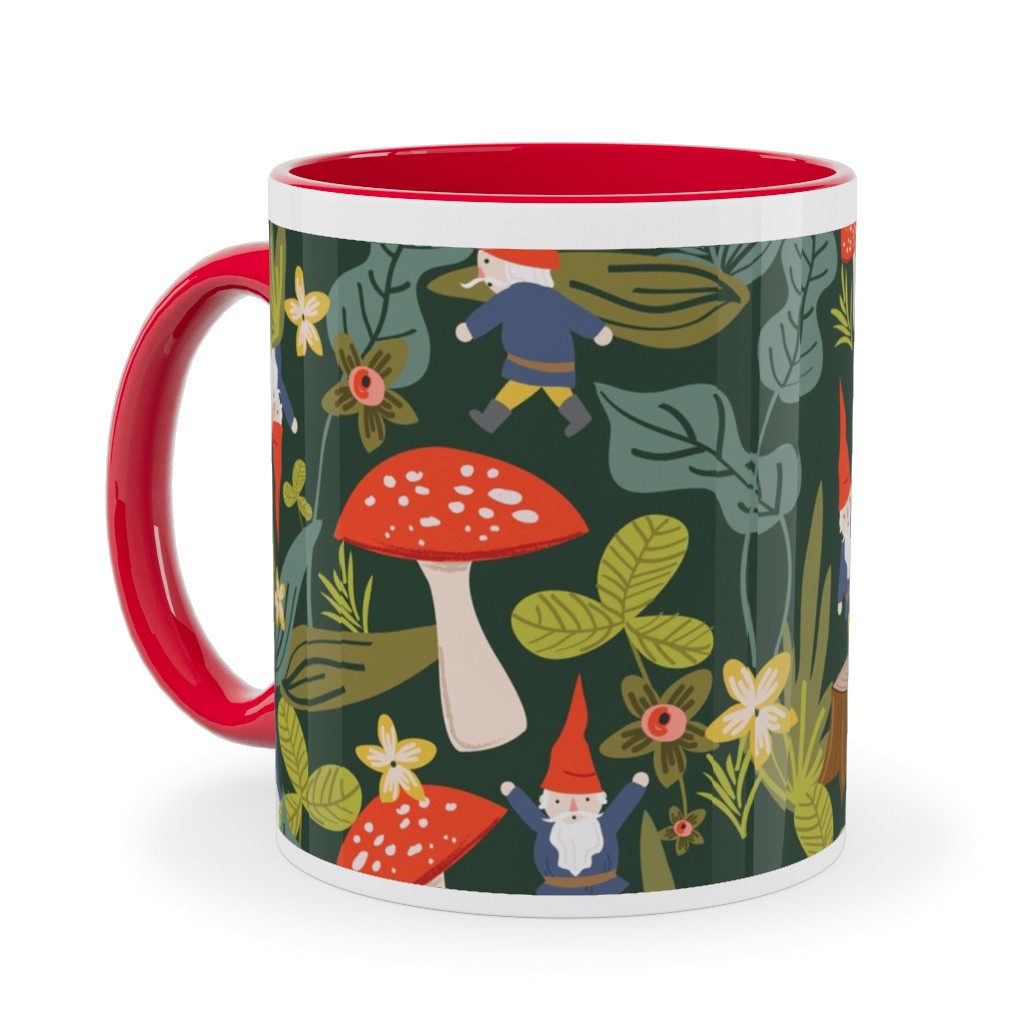 Woodland Gnomes - Green Ceramic Mug, Red,  , 11oz, Green