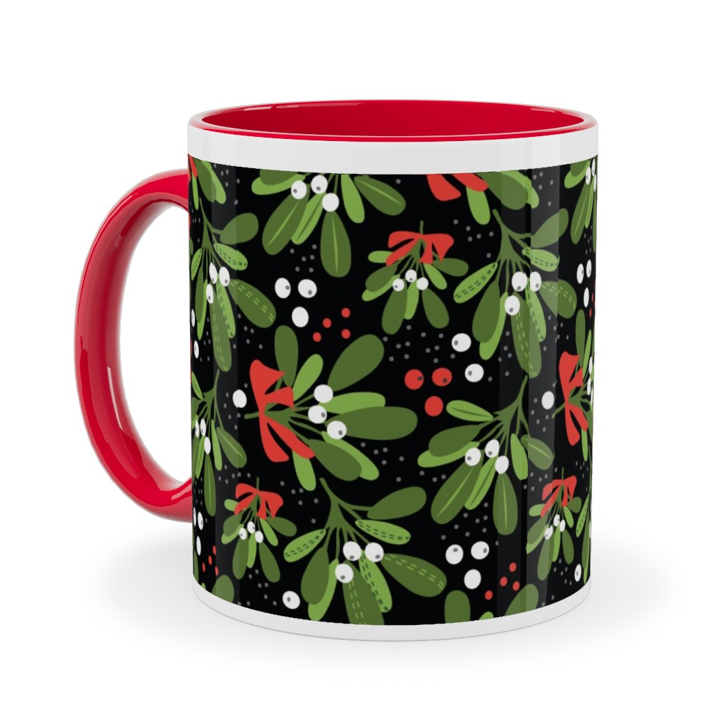 Mistletoe Night on Black Ceramic Mug, Red, , 11oz, Multicolor