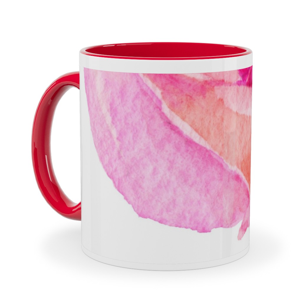 Spring Peonies, Roses, and Poppies - Pink Ceramic Mug, Red, , 11oz, Pink, Bright Pink