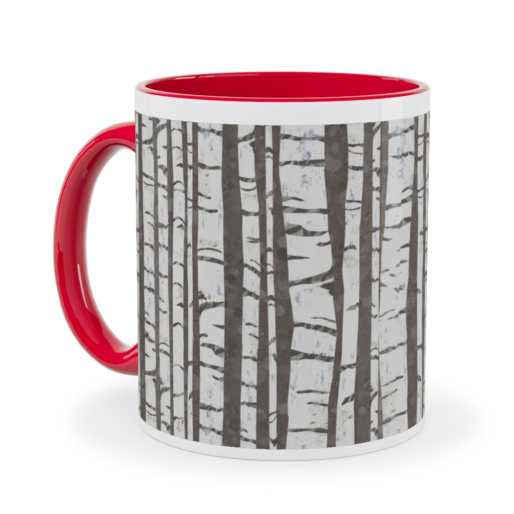 Birch Trees - White on Brown Ceramic Mug, Red,  , 11oz, Gray