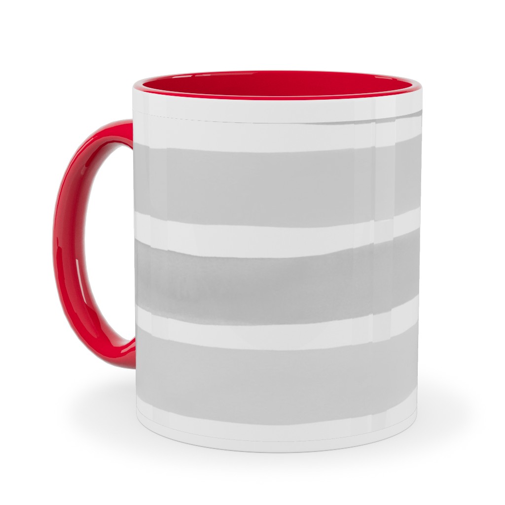 Imperfect Watercolor Stripes Ceramic Mug, Red,  , 11oz, Gray