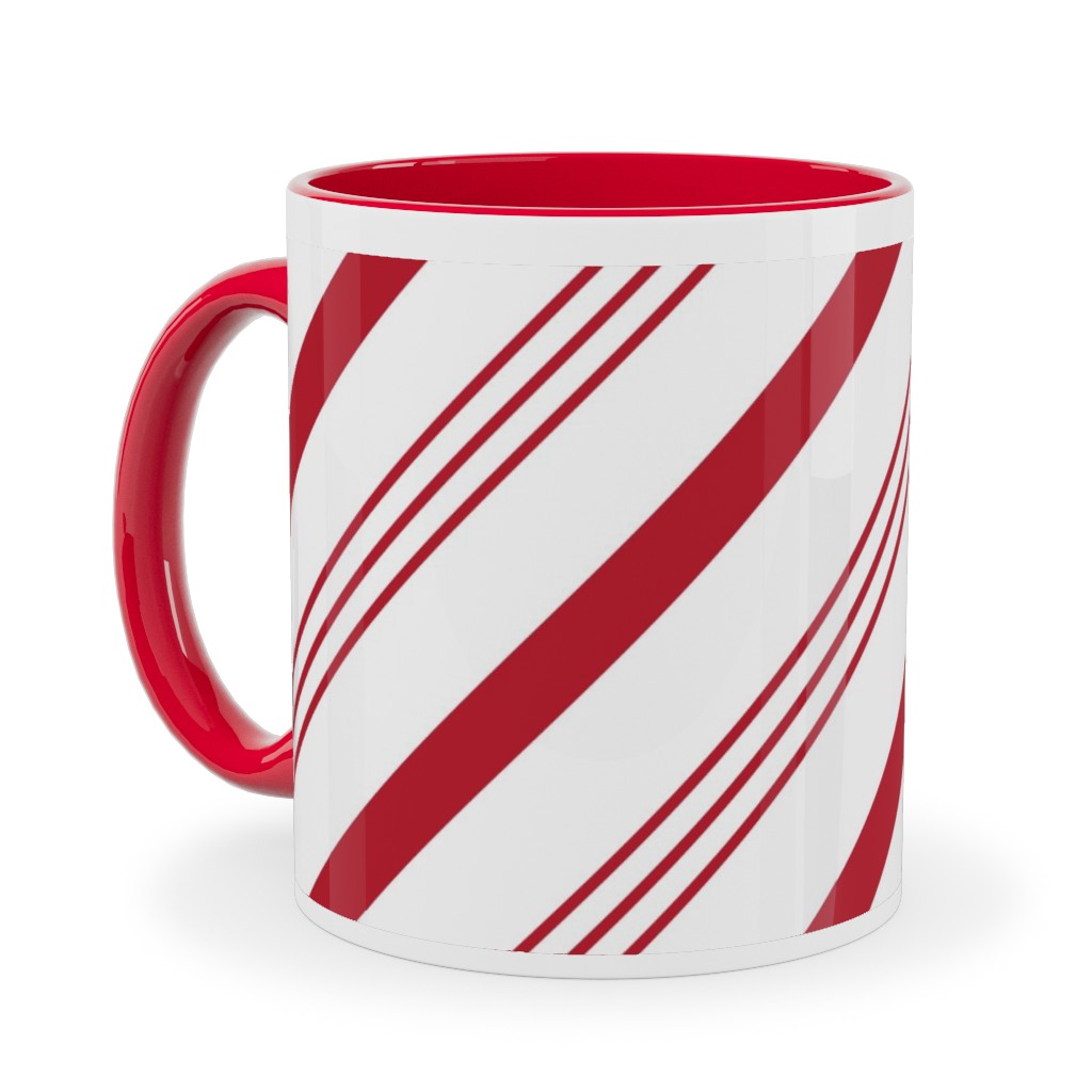Candy Cane Stripes - Red on White Ceramic Mug, Red, , 11oz, Red, Red