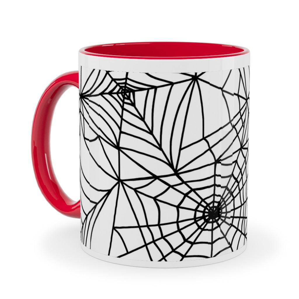 Spooky Spider Web Ceramic Mug, Red,  , 11oz, White