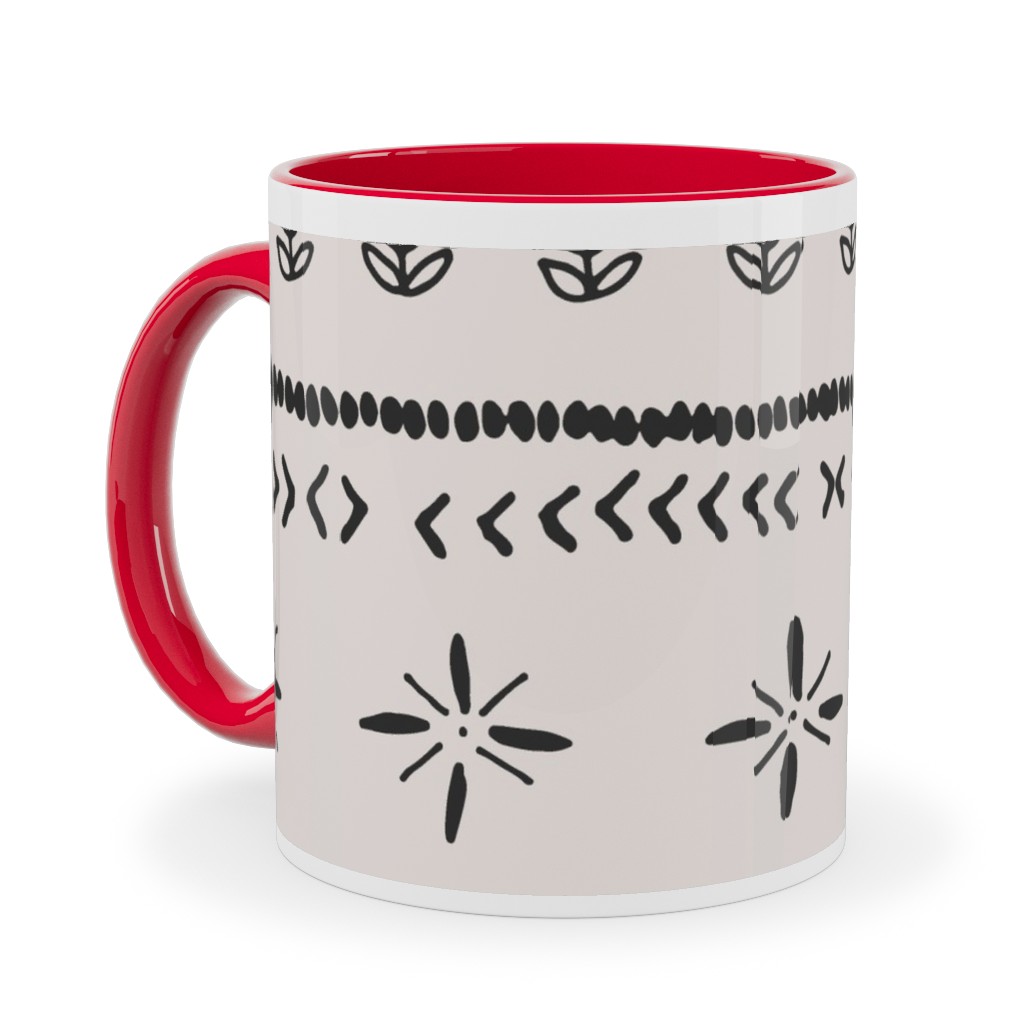 Boho Print Ceramic Mug, Red,  , 11oz, Beige