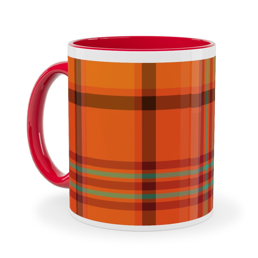 Orange With Black Plaid Ceramic Mug, Red,  , 11oz, Orange