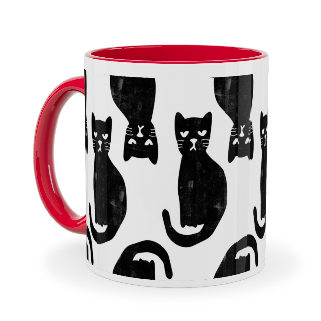 Black Cat Ceramic Mug, Red,  , 11oz, Black