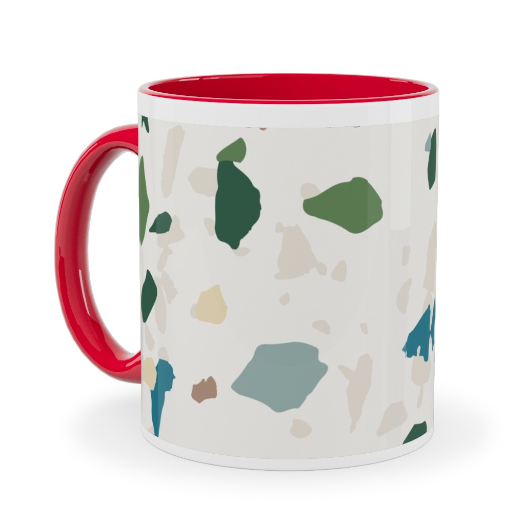 Terrazzo - Green on Cream Ceramic Mug, Red,  , 11oz, Green