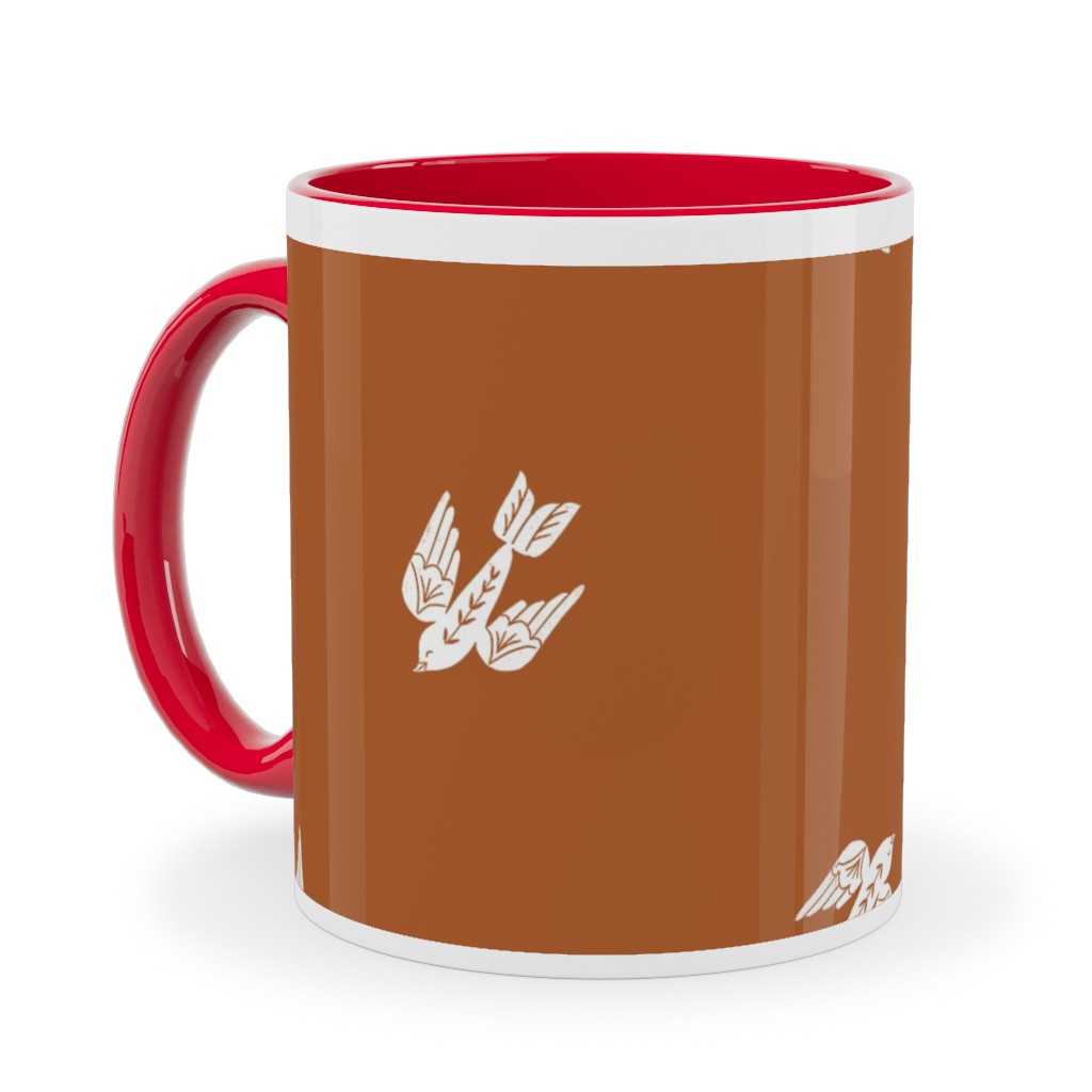Bird Folk - Rust Ceramic Mug, Red, , 11oz, Orange, Orange