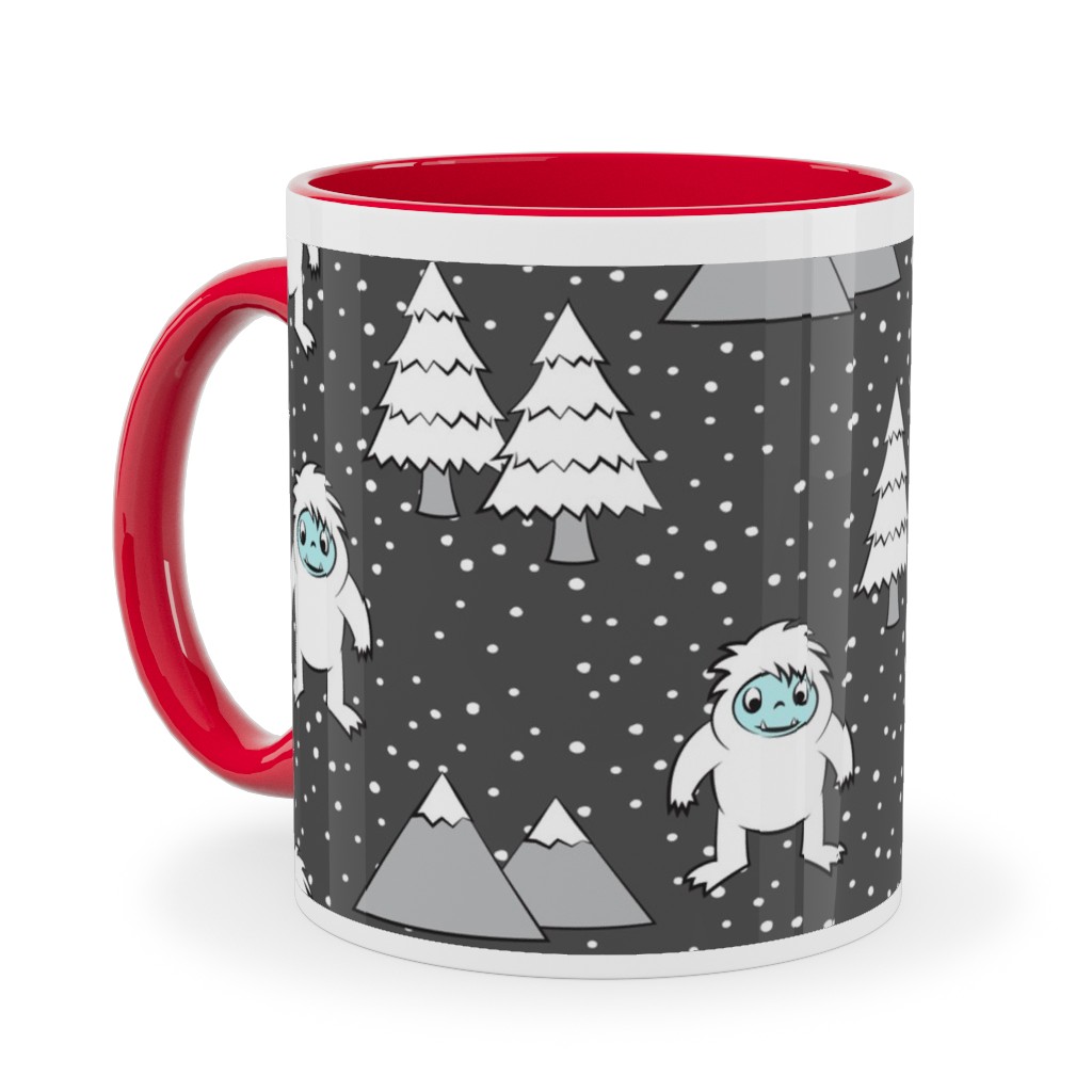 Yetti Tree Mountains - Gray Ceramic Mug, Red,  , 11oz, Gray
