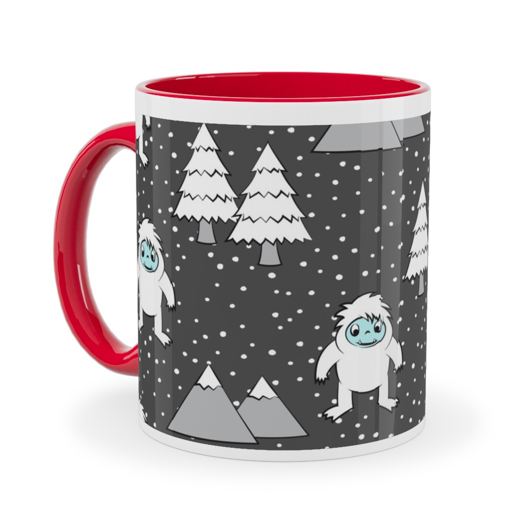 Yetti Tree Mountains - Gray Ceramic Mug, Red, , 11oz, Gray, Gray