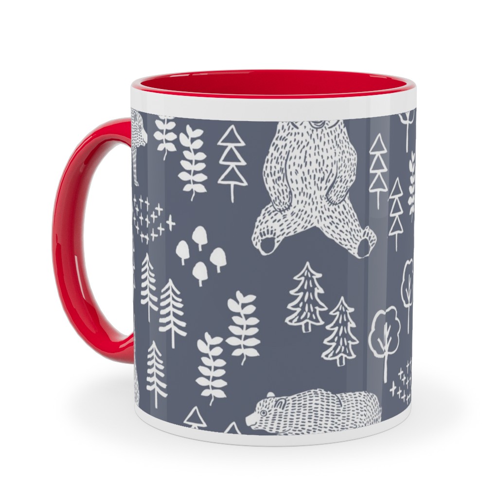Woodland Bear Ceramic Mug, Red,  , 11oz, Gray