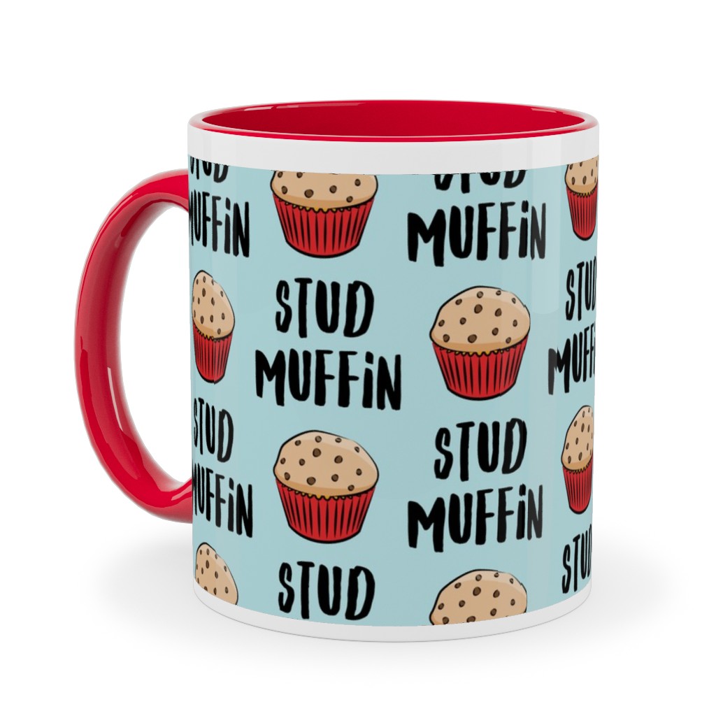 Stud Muffin - Muffins - Blue Ceramic Mug, Red,  , 11oz, Blue