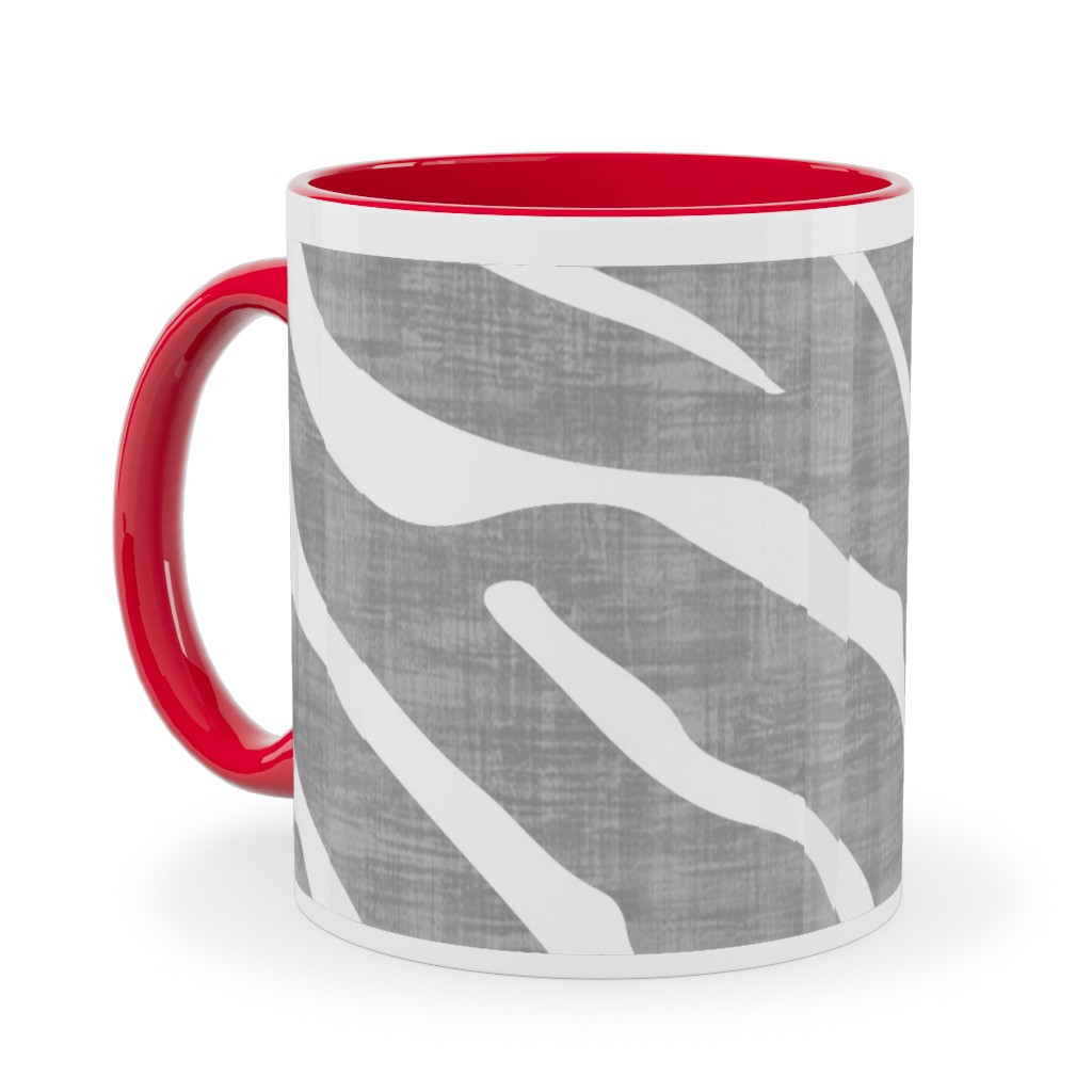 Zebra Texture - Gray Ceramic Mug, Red,  , 11oz, Gray