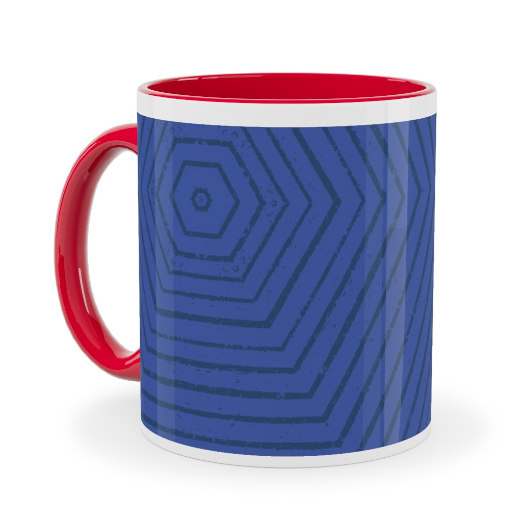 Concentric Hexagons - Cobalt Ceramic Mug, Red, , 11oz, Blue, True Blue