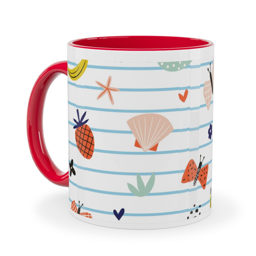 Summer Loving Stripe - Multi Ceramic Mug, Red,  , 11oz, Multicolor