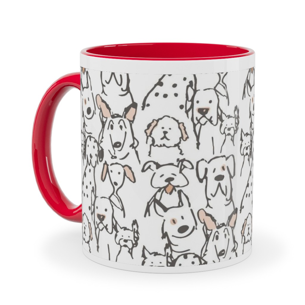 Peach Pop Doodle Dogs - Black and White Ceramic Mug, Red,  , 11oz, White