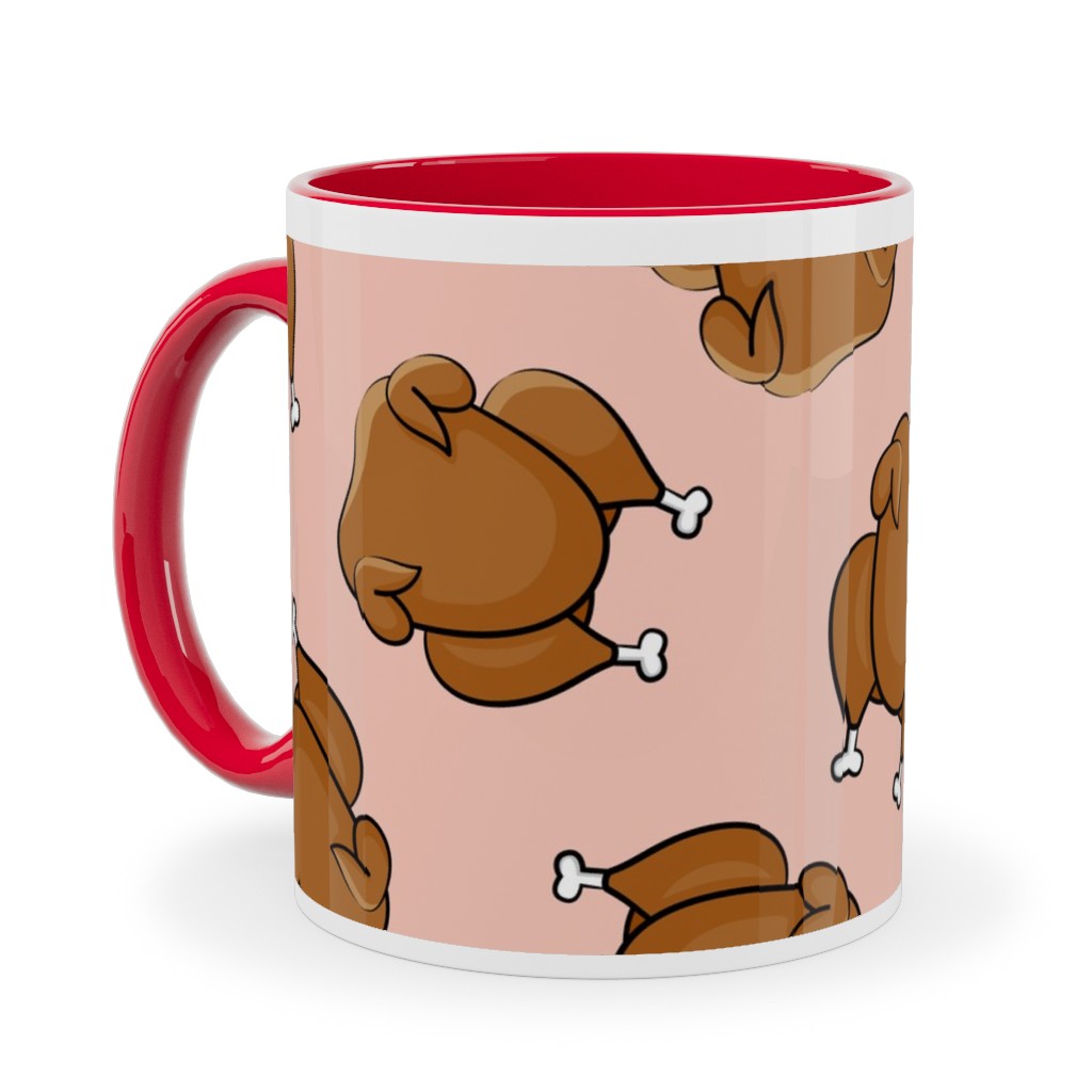 Thanksgiving Day Turkey Toss Ceramic Mug, Red, , 11oz, Pink, Beige