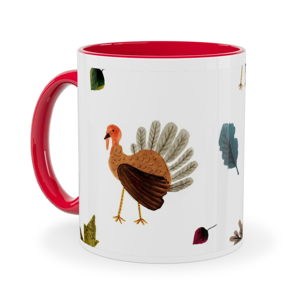 Fall Thanksgiving Turkeys on White Ceramic Mug, Red,  , 11oz, White