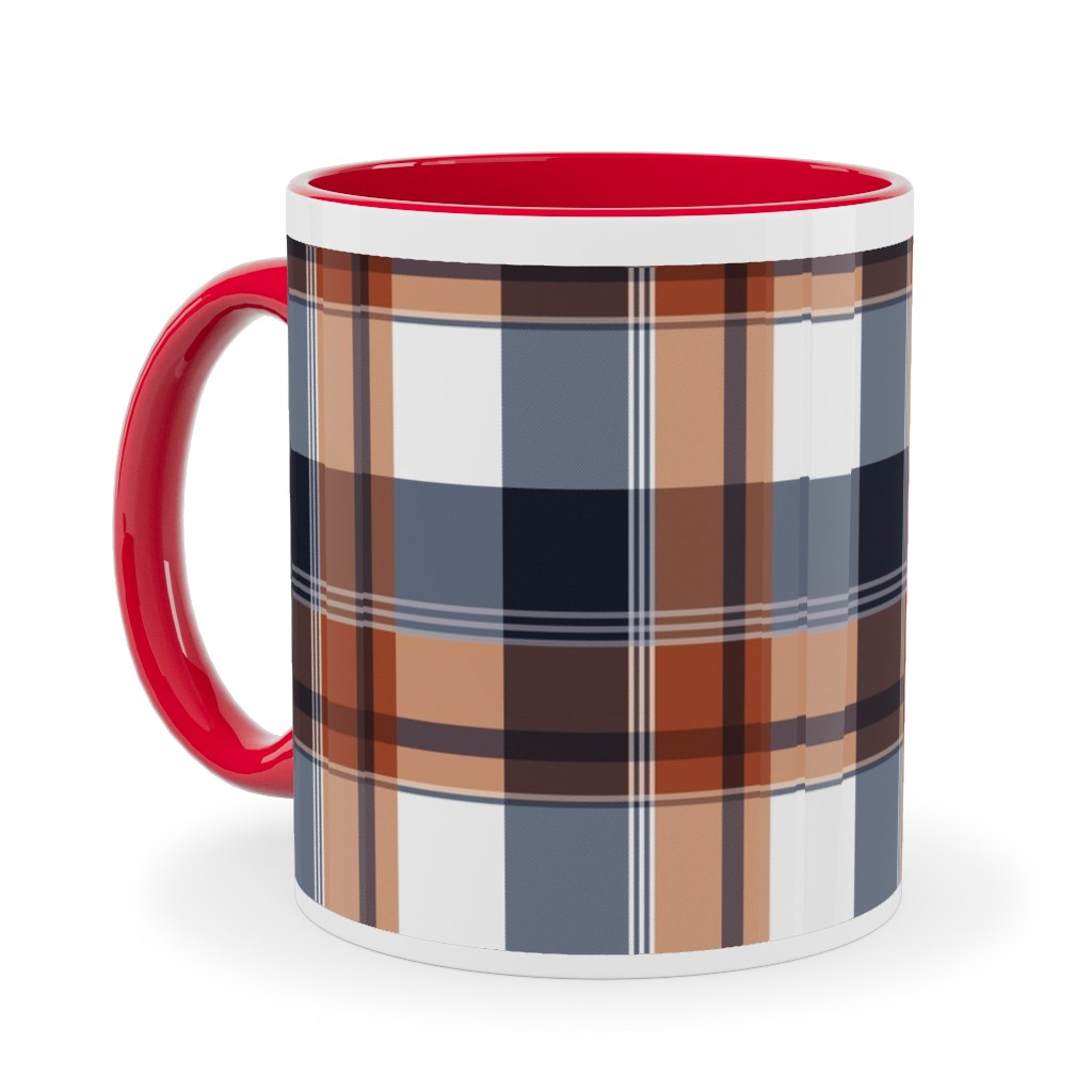 Navy & Orange Plaid Ceramic Mug, Red, , 11oz, Multicolor