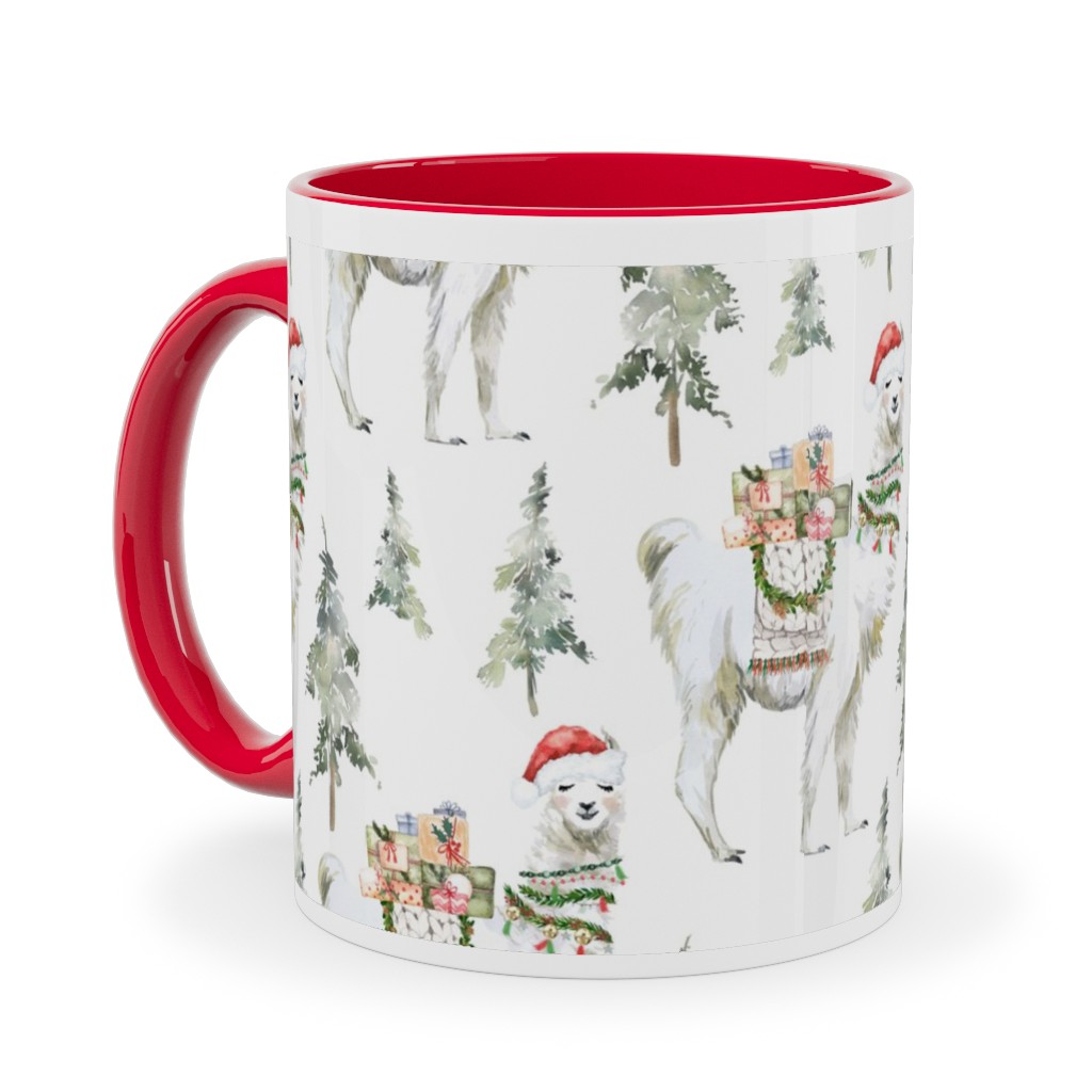 Winter Christmas Llama Ceramic Mug, Red, , 11oz, Multicolor