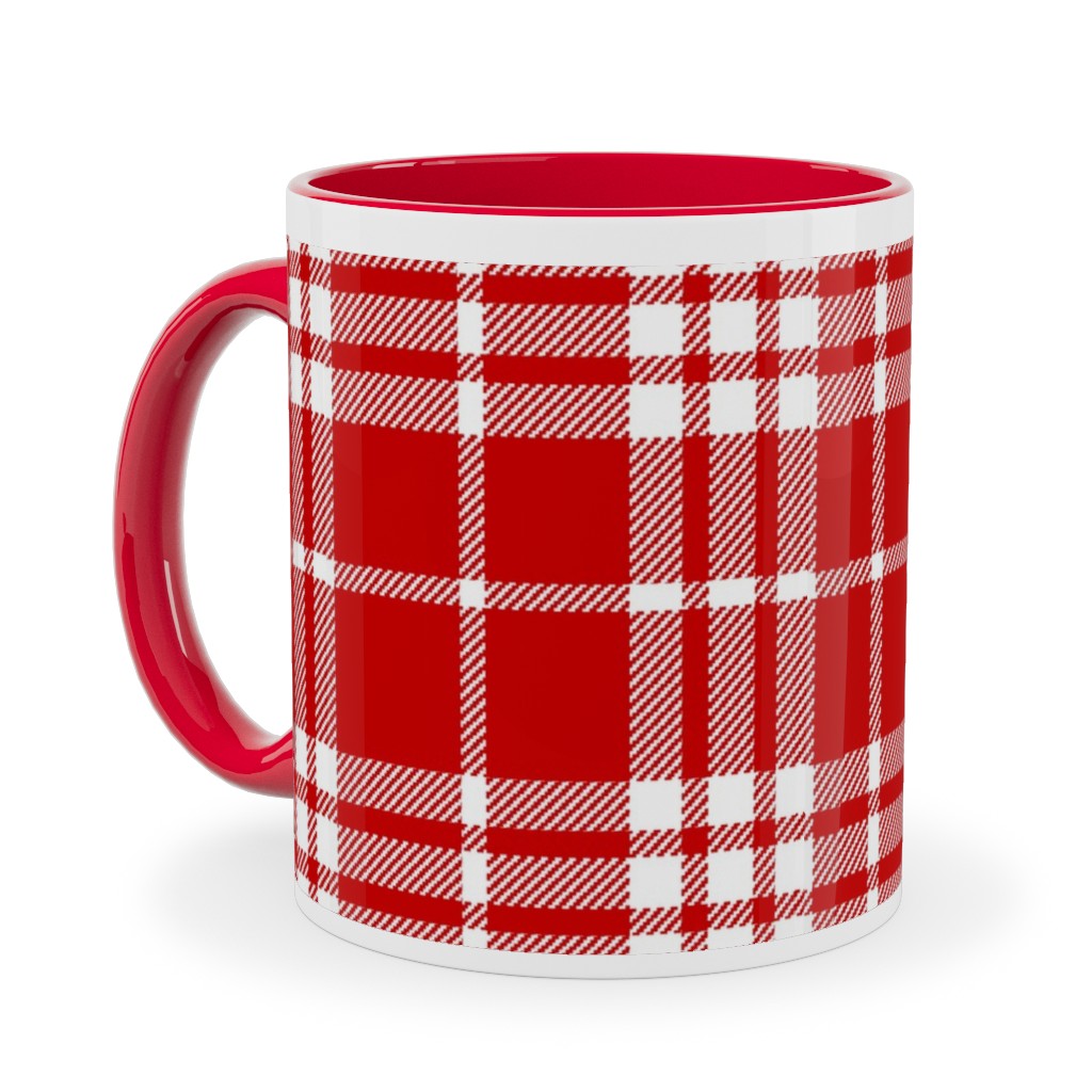 Tartan Check Ceramic Mug, Red,  , 11oz, Red