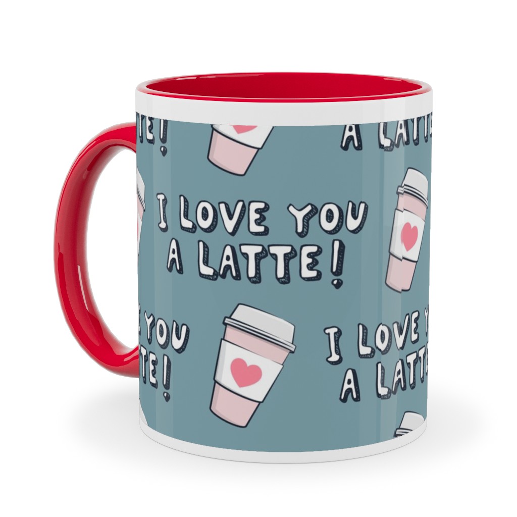 I Love You Latte! - Heart Coffee Cup - Blue Ceramic Mug, Red,  , 11oz, Blue