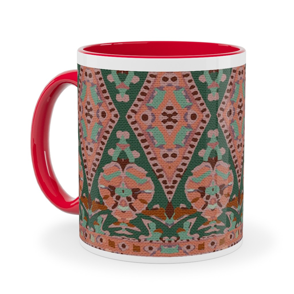 Enchanted Flori - Pink and Green Ceramic Mug, Red,  , 11oz, Pink