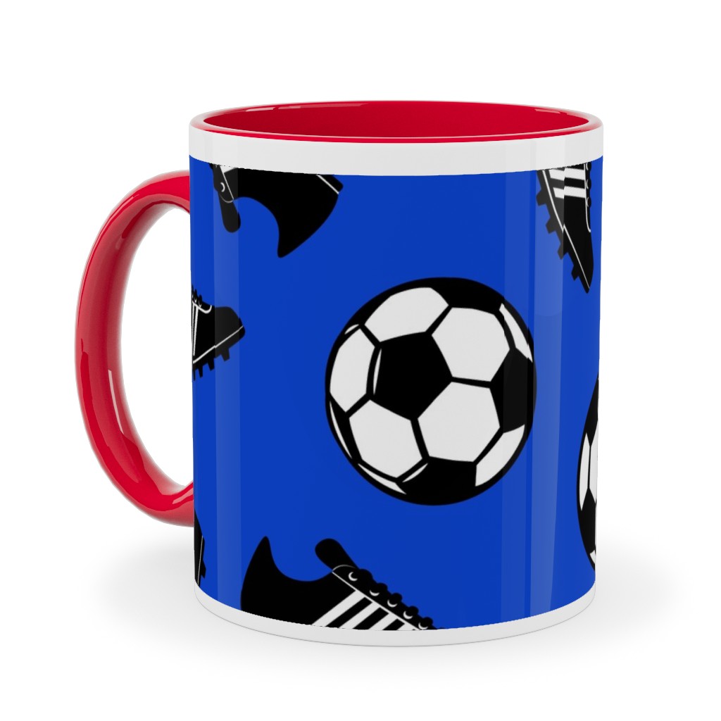 Soccer Balls and Cleats Ceramic Mug, Red,  , 11oz, Blue
