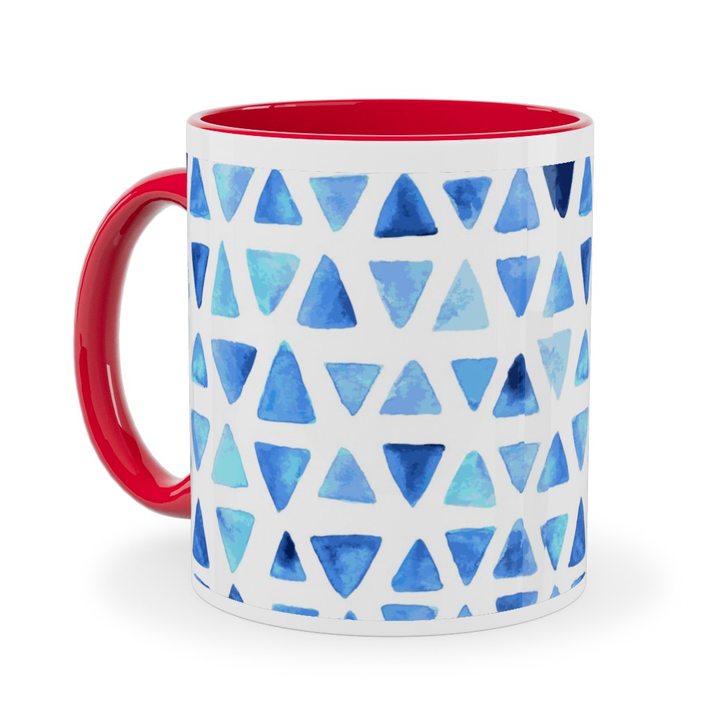 Watercolor Triangles - Blue Ceramic Mug, Red, , 11oz, Blue, True Blue