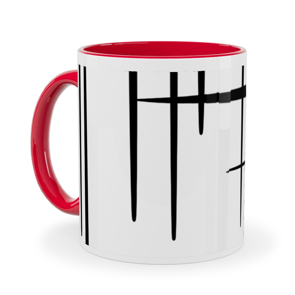 Abstract Line Pattern Ceramic Mug, Red,  , 11oz, White