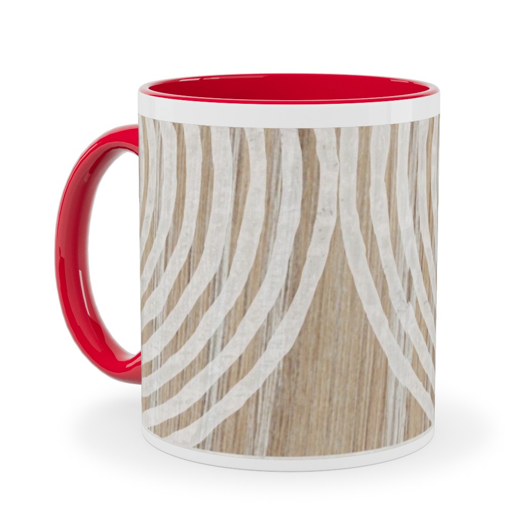 Boho Tribal Woodcut Geometric Shapes Ceramic Mug, Red, , 11oz, Beige, Rye