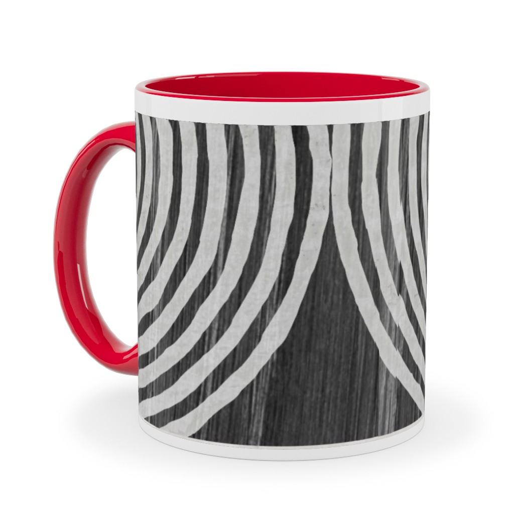 Boho Tribal Woodcut Geometric Shapes Ceramic Mug, Red, , 11oz, Black, Coal
