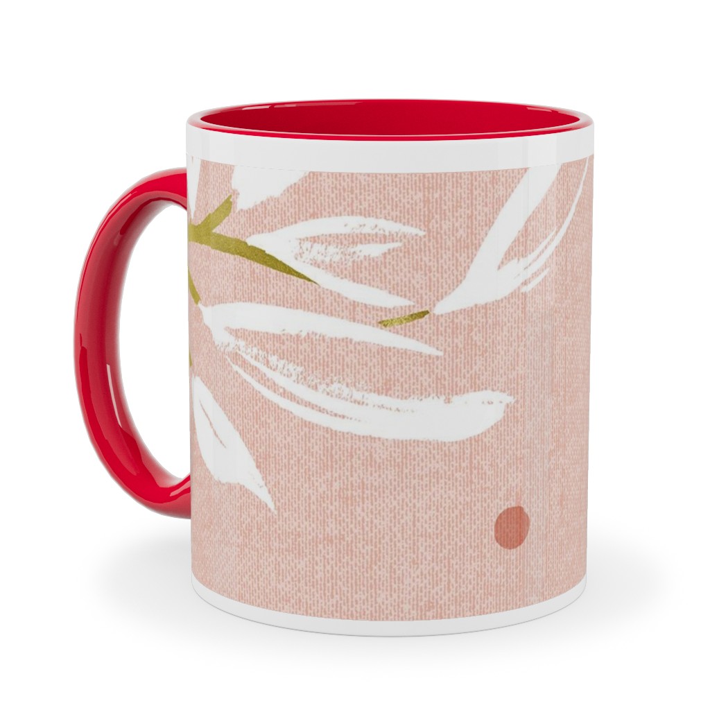 Zen - Gilded Leaves - Blush Pink Large Ceramic Mug, Red, , 11oz, Pink, Bright Pink