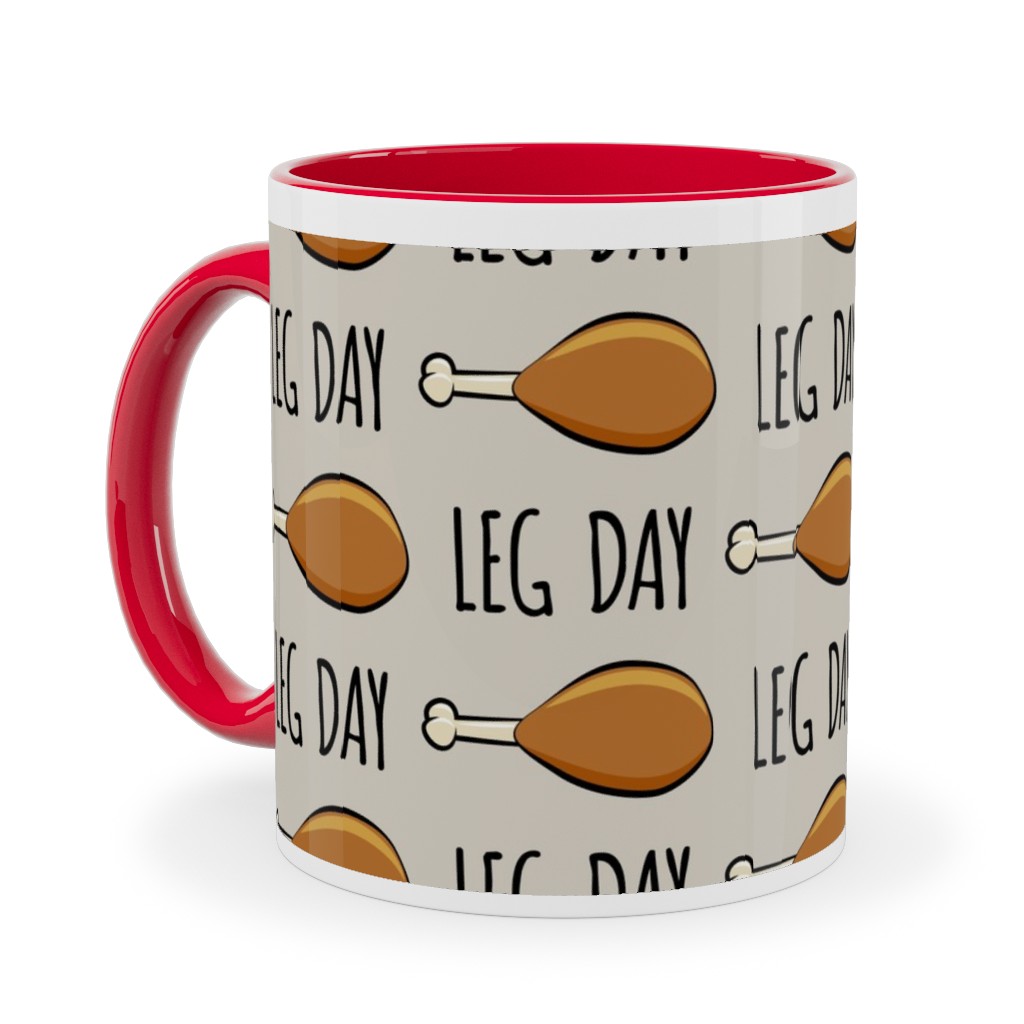 Turkey Legs - Leg Day - Beige Ceramic Mug, Red,  , 11oz, Beige
