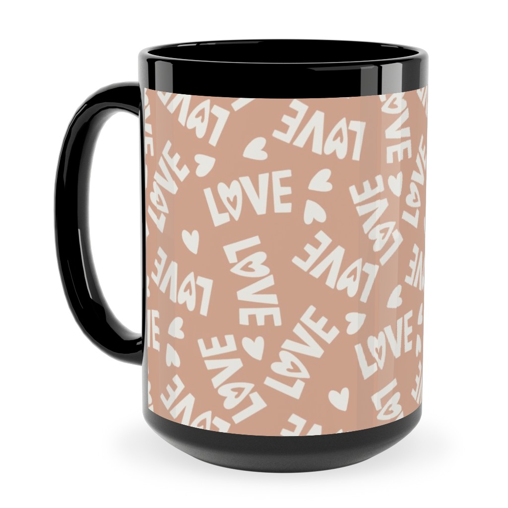 Retro Love - Muted Pink Ceramic Mug, Black, , 15oz, Pink, Bright Pink