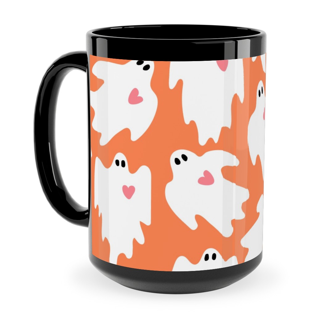Halloween Ghosts With Hearts - Orange Ceramic Mug, Black,  , 15oz, Orange