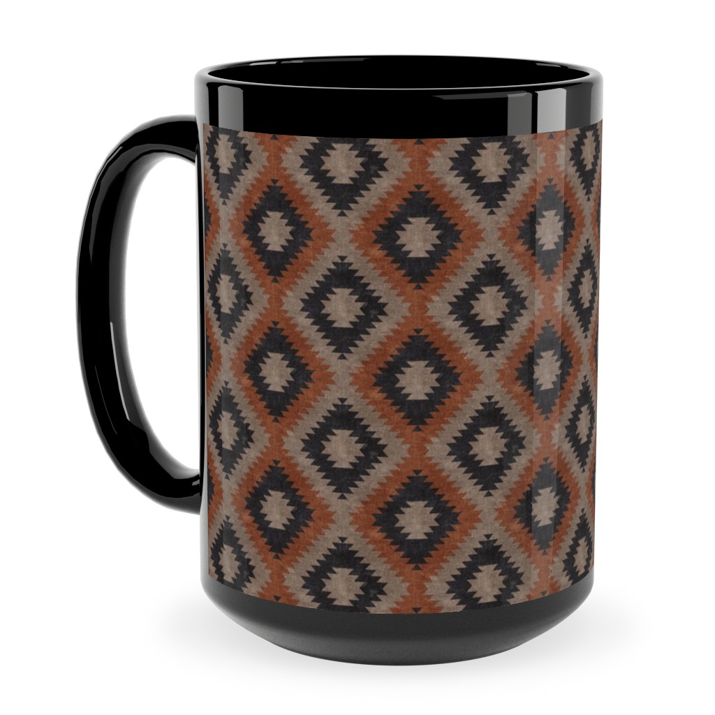 Aztec Ceramic Mug, Black, , 15oz, Brown, Taupe
