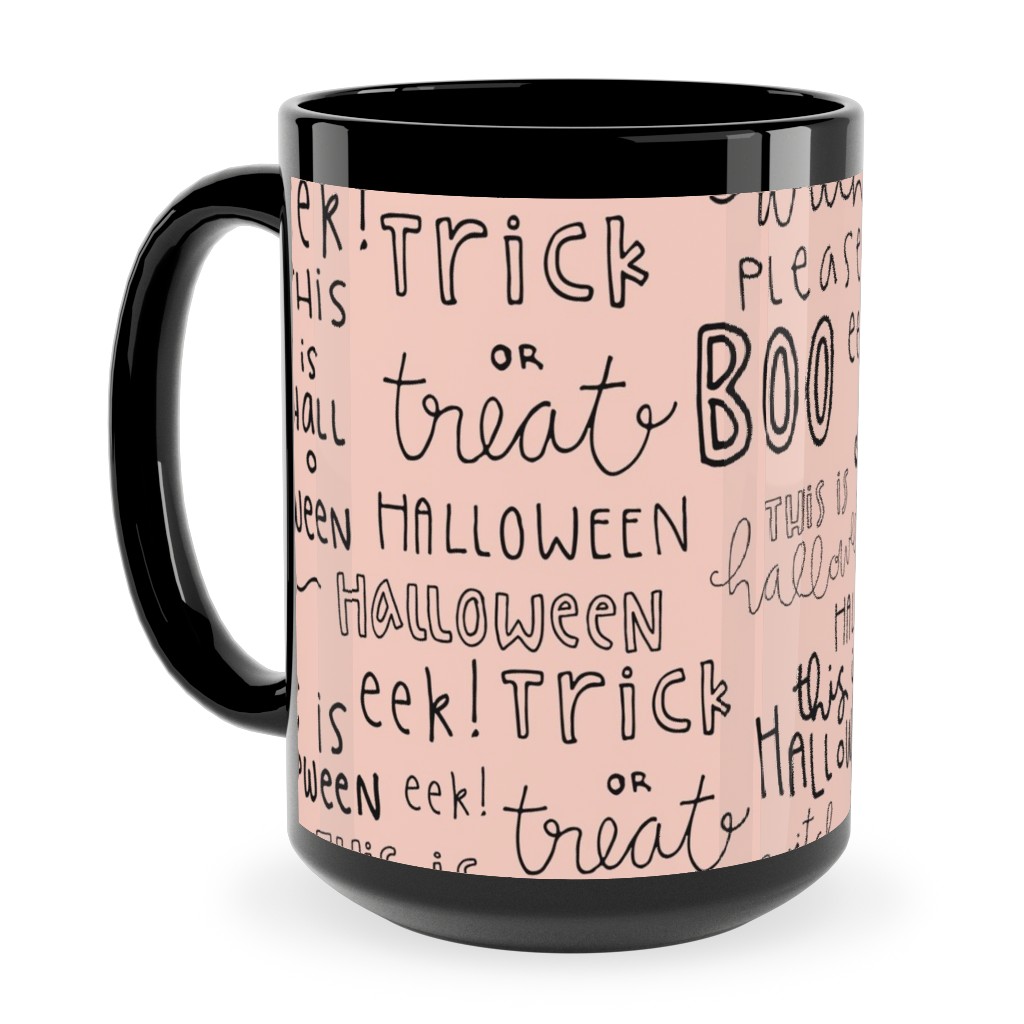 Halloween Words - Black Ceramic Mug, Black, , 15oz, Pink, Bright Pink