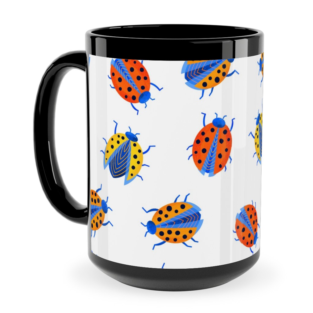 Classic Ladybugs Ceramic Mug, Black,  , 15oz, Multicolor