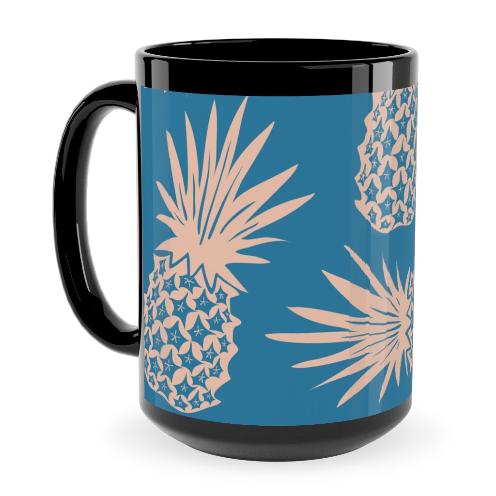 Pineapples Ceramic Mug, Black, , 15oz, Blue, True Blue