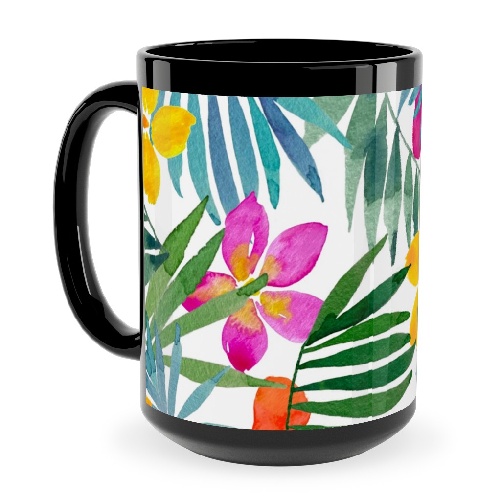 Watercolor Tropical Vibes - Multi Ceramic Mug, Black, , 15oz, Multicolor