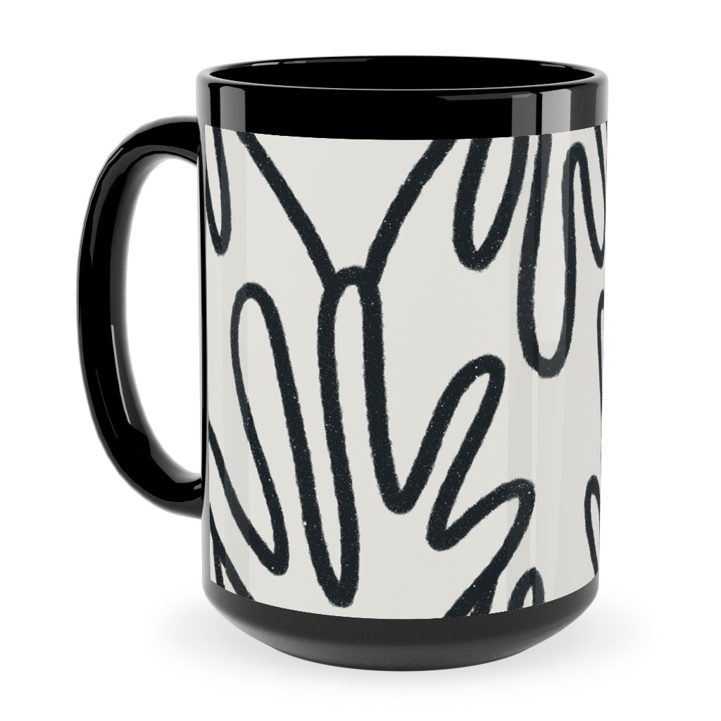 Wavy Lines - Black on White Ceramic Mug, Black, , 15oz, White, White