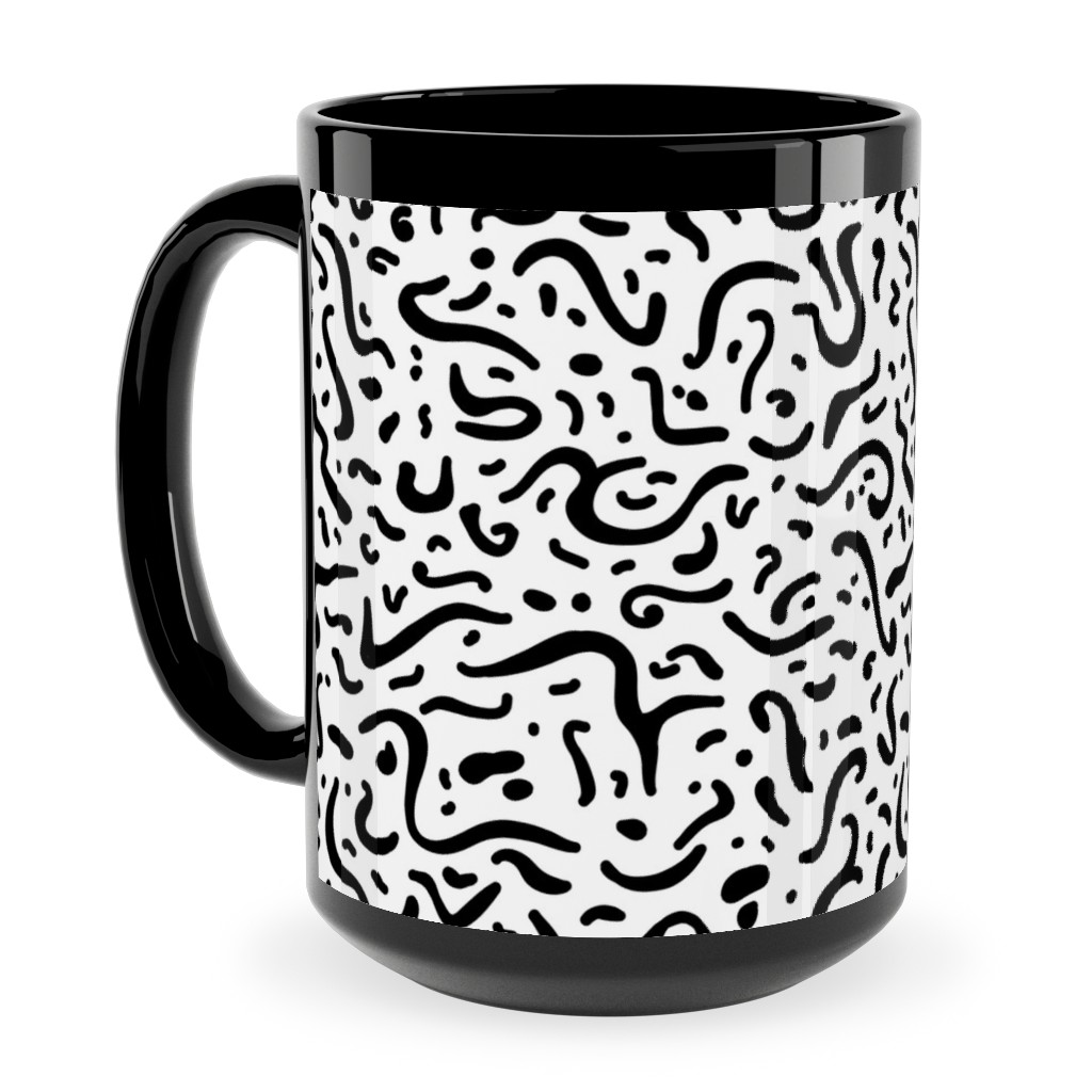 Squiggly - Black and White Ceramic Mug, Black, , 15oz, Black, Black