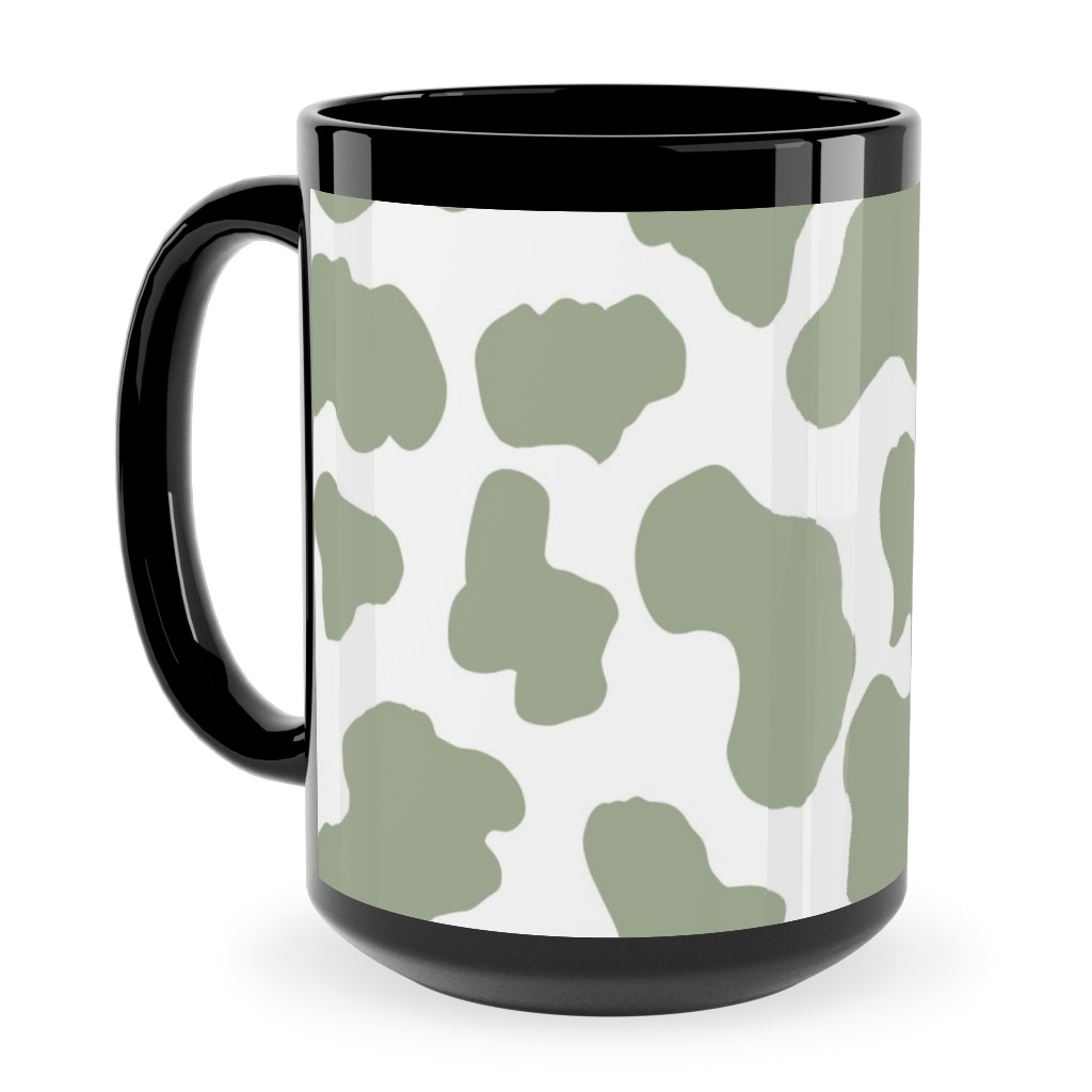 Cow Print Ceramic Mug, Black,  , 15oz, Green