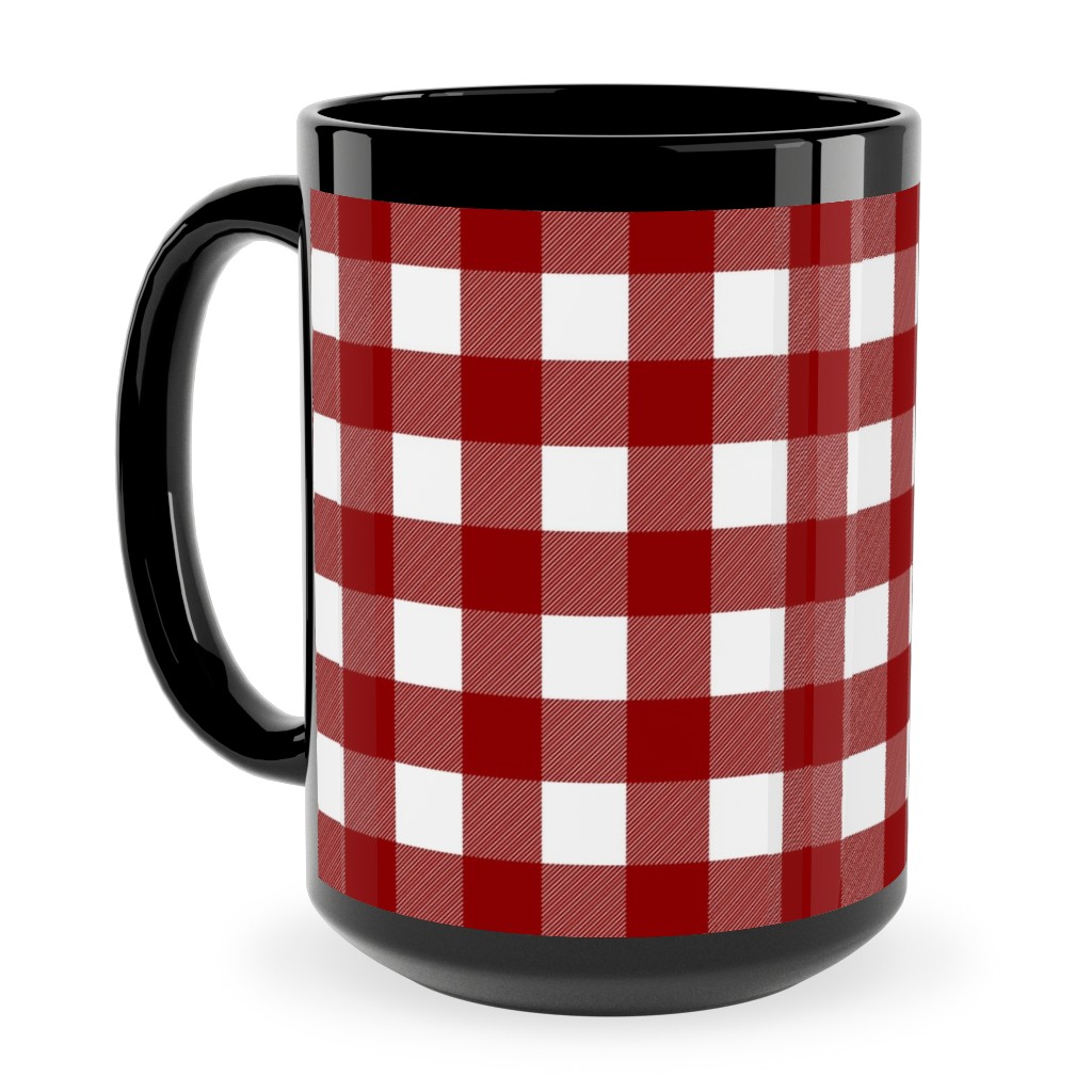 Traditional Red Buffalo Plaid Ceramic Mug, Black, , 15oz, Red, Red