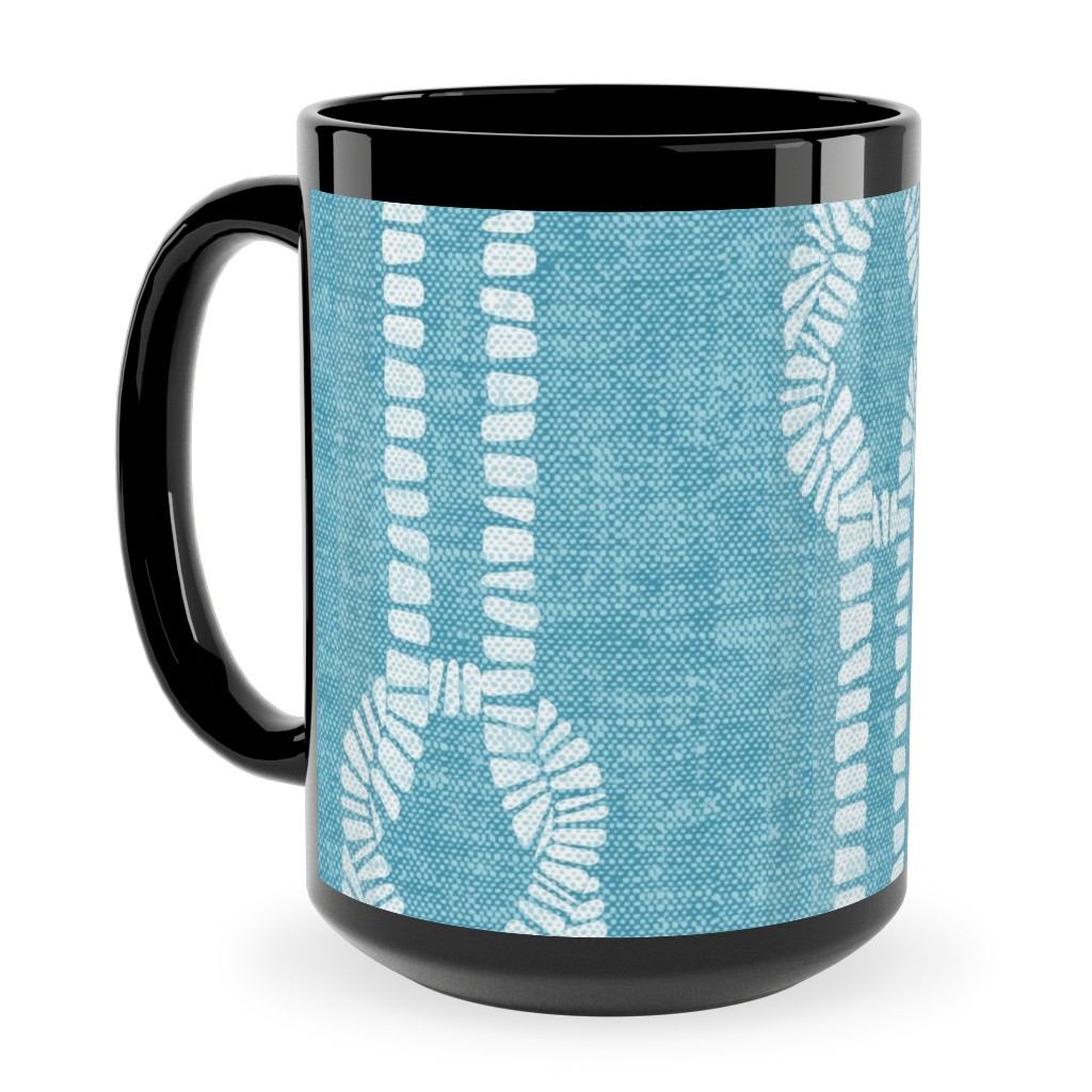 Nautical Coastal Square Rope Knots - Summer Blue Ceramic Mug, Black, , 15oz, Blue, True Blue
