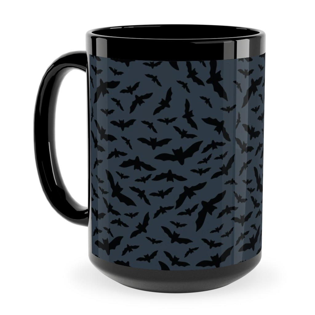 Halloween Black Bats Ceramic Mug, Black, , 15oz, Black, Charcoal