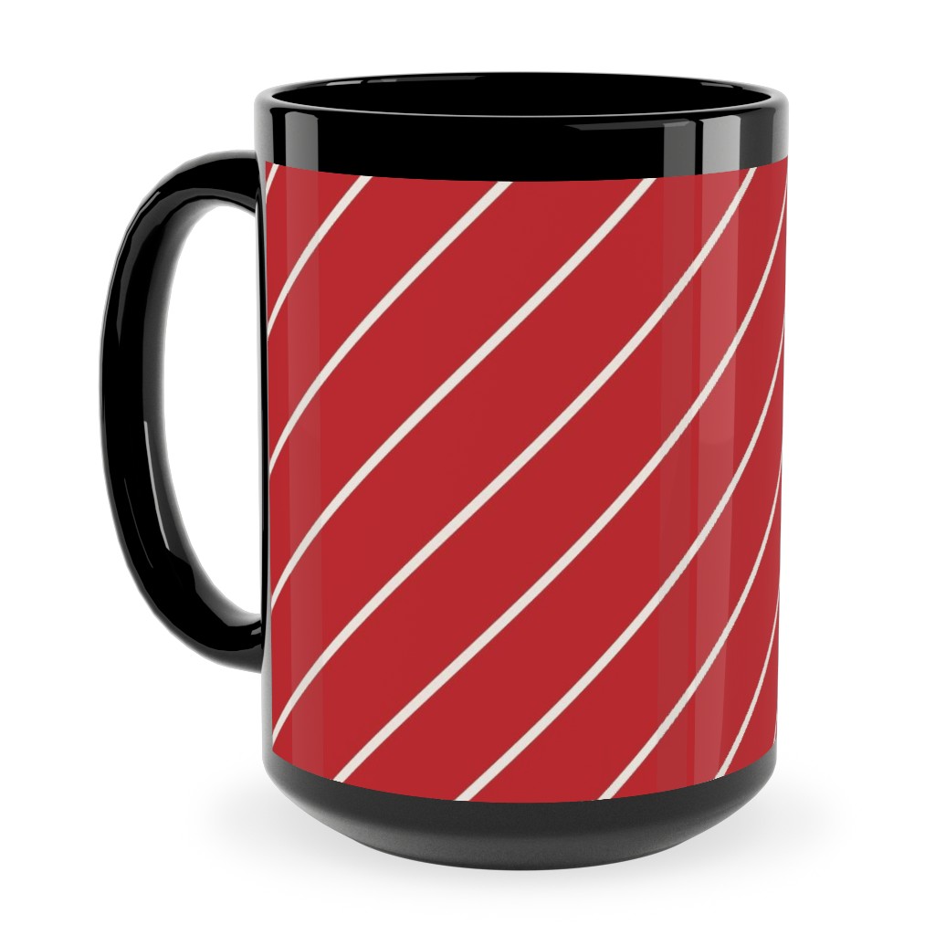 Diagonal Stripes on Christmas Red Ceramic Mug, Black,  , 15oz, Red